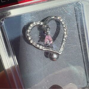 Heart Shaped Silver Pendant with Pink Gem belly button 14g new